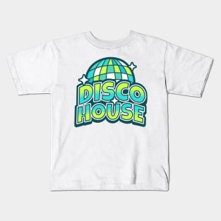 DISCO HOUSE  - Y2K Disco Ball (aqua/lime) Kids T-Shirt